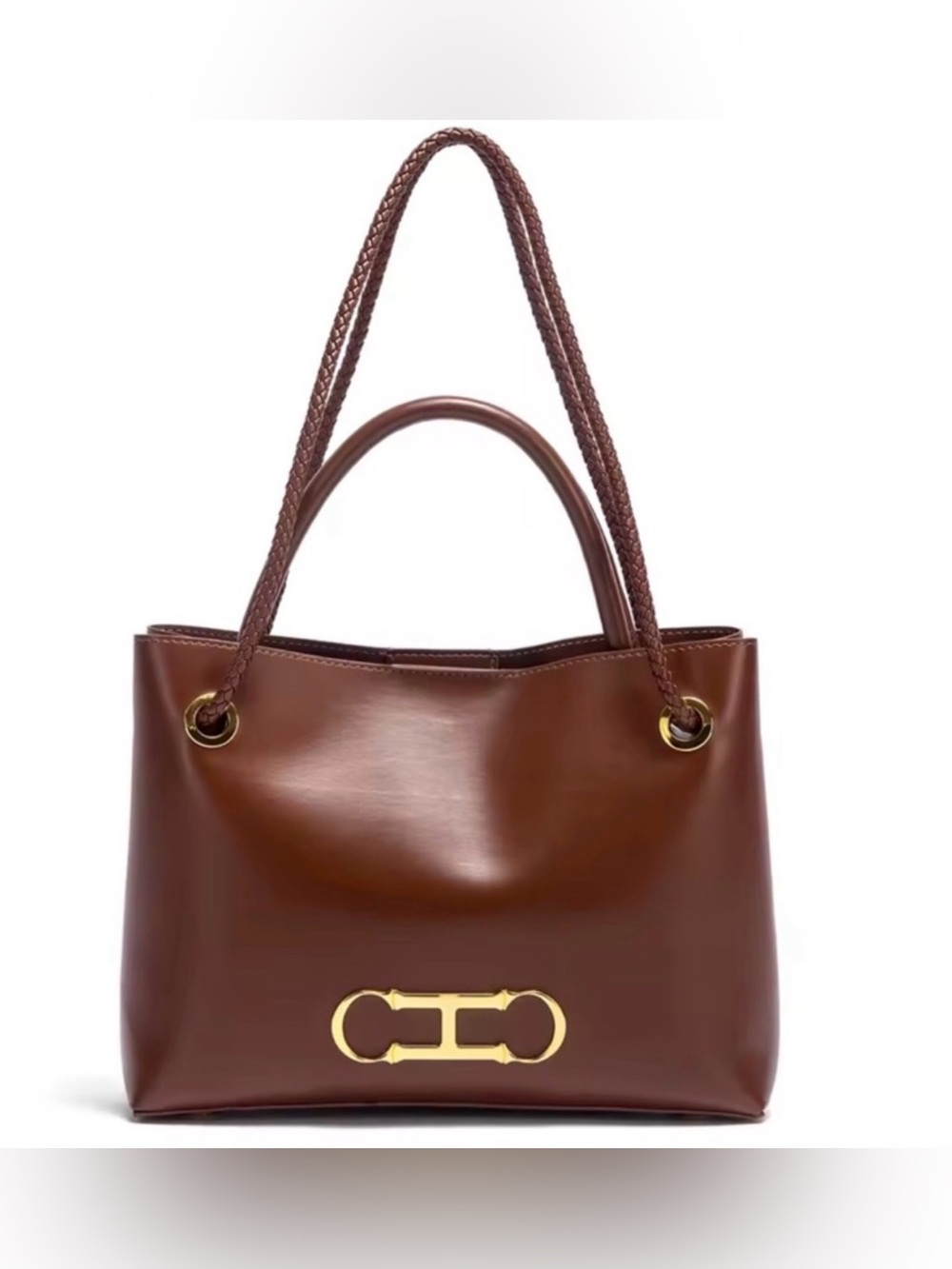 Vintage Brown Shoulder Bag with Gold Hardware